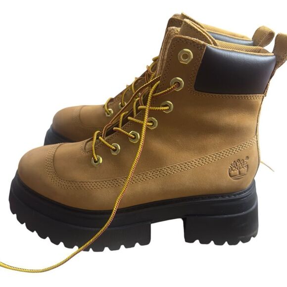 Timberland Women’s Size 7 Chunky Platform Lace-Up Boots – Tan Nubuck - Picture 8 of 13